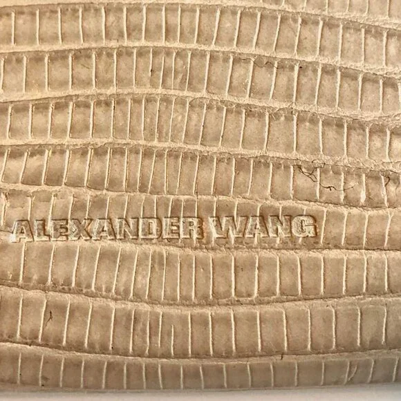 NWT ALEXANDER WANG Lydia Bag Croc Embossed Leather Clutch Bag Almond MSRP $650